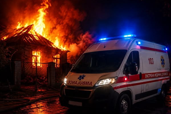 Нічна пожежа на Павлоградщині: медики скорой помощи врятували маму та трьох маленьких дітей