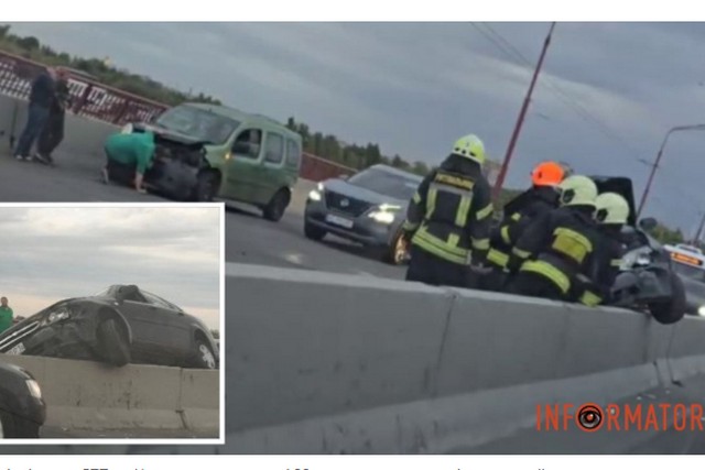 Масштабное ДТП на Новом мосту в Днепре: Chevrolet повис на отбойнике, образовалась пробка