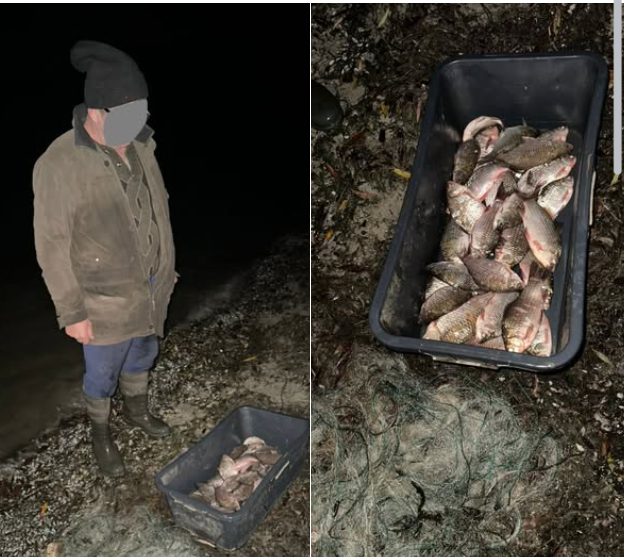 Риба та жилкова сітка. Дніпропетровський рибоохоронний патруль/Facebook Рибалив вбрід жилковою сіткою. На Дніпропетровщині виявили порушника правил рибальства